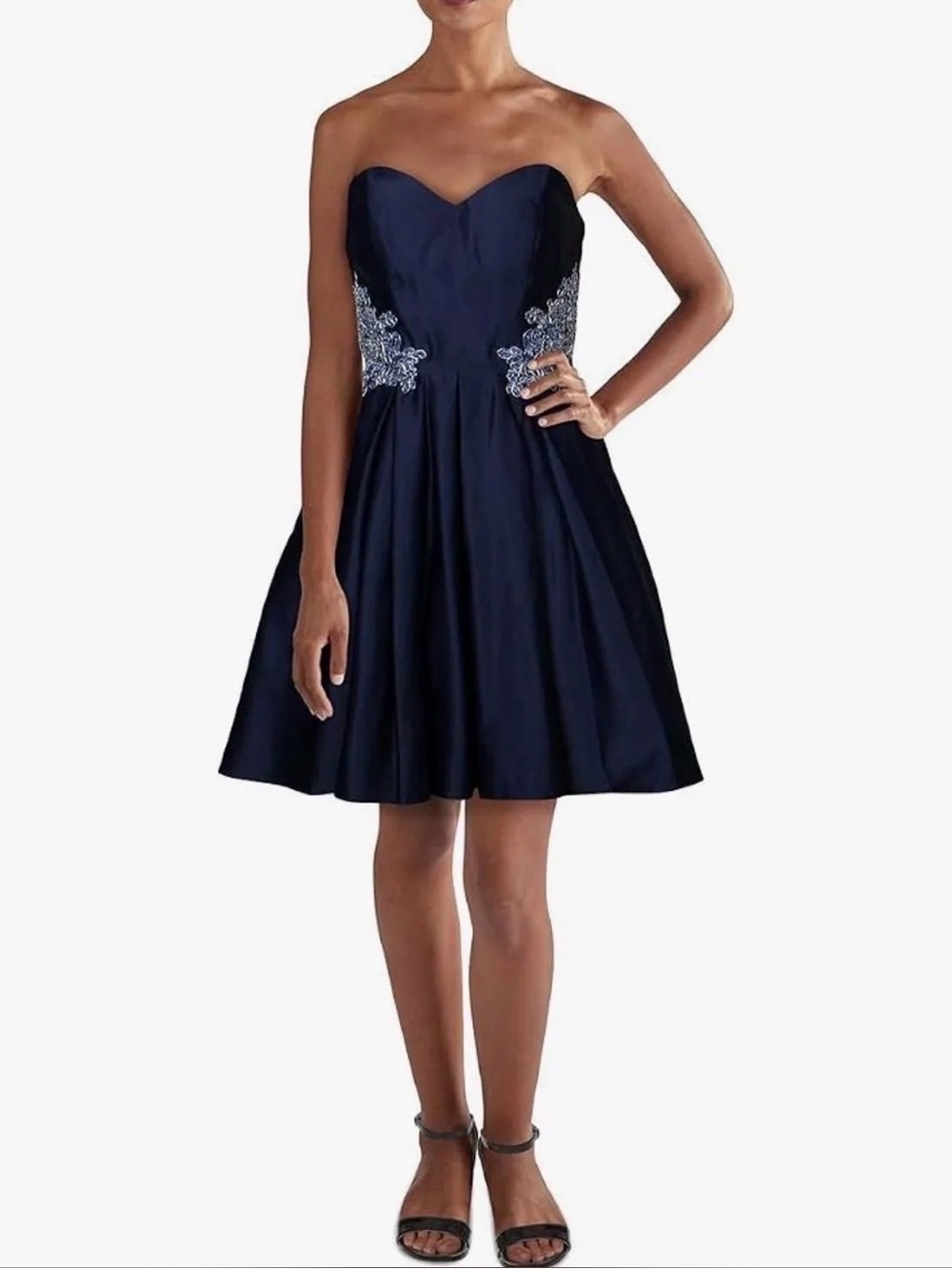 Blondie Nites Navy Strapless Appliqué Fit & Flare Dress Size 13 Juniors NWOT